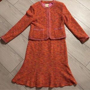 St. John Couture Vibrant Orange and Pink Tweed Blazer Set